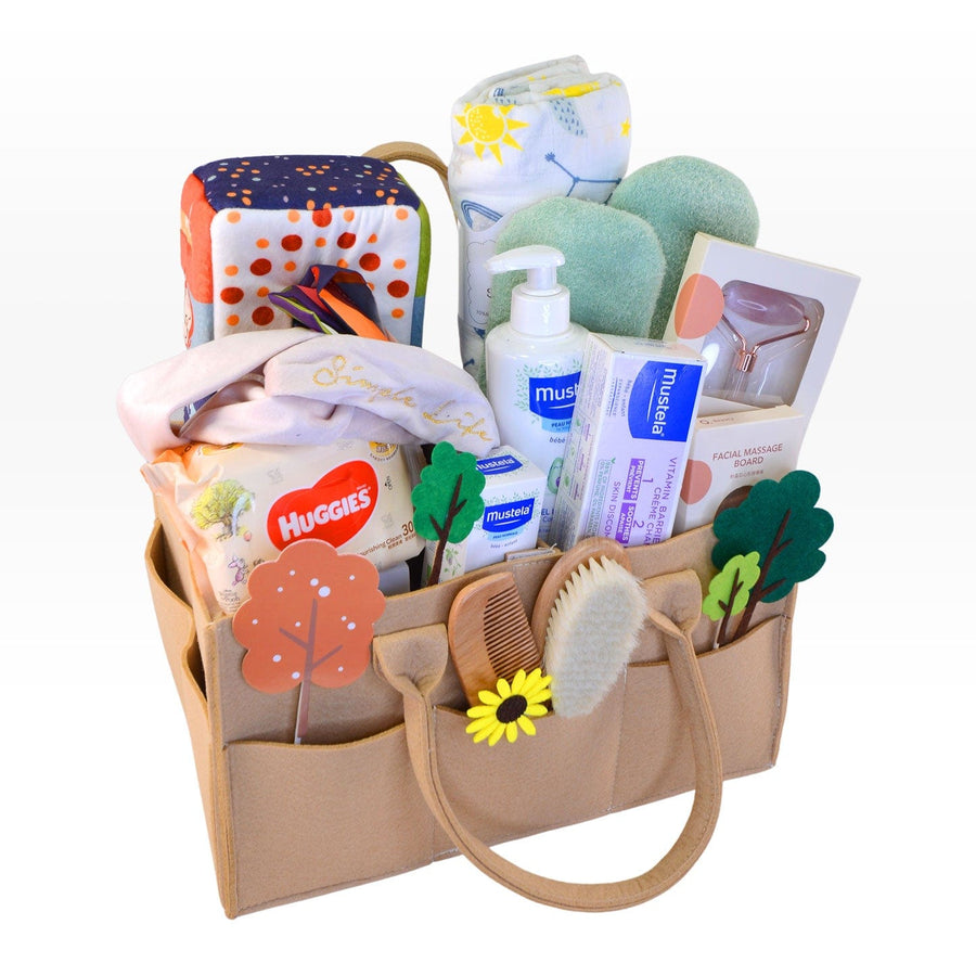 ESSENTIALS MOTHER AND BABY GIFT BAG HAMPER｜Boxed Muslin｜Barrier Cream｜Cleansing Gel｜Facial Cream｜Tissue Box Toys｜Hair Brush Set｜Velvet Makeup Headband｜Clean Wipes｜百寶母嬰禮物袋禮籃｜袋裝紗巾｜護膚膏｜髮膚沐浴啫喱｜水份潤面霜｜紙巾盒玩具｜木制髮刷套裝｜絲絨化妝束髮帶｜免費心意卡