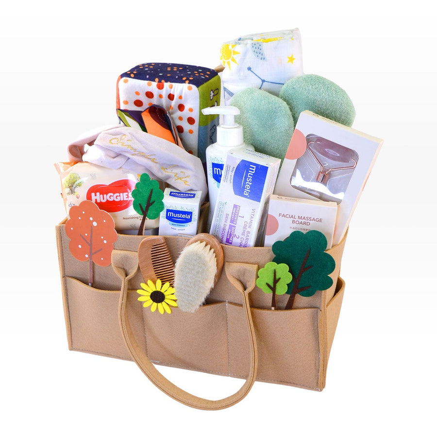 ESSENTIALS MOTHER AND BABY GIFT BAG HAMPER｜Boxed Muslin｜Barrier Cream｜Cleansing Gel｜Facial Cream｜Tissue Box Toys｜Hair Brush Set｜Velvet Makeup Headband｜Clean Wipes｜百寶母嬰禮物袋禮籃｜袋裝紗巾｜護膚膏｜髮膚沐浴啫喱｜水份潤面霜｜紙巾盒玩具｜木制髮刷套裝｜絲絨化妝束髮帶｜免費心意卡